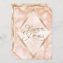 Invitación Rosa boda y caligrafía ornada de mármol dorado