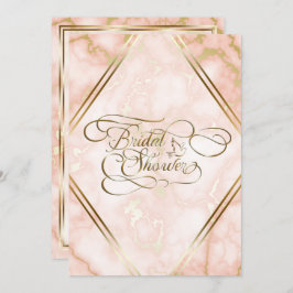 Invitación Rosa boda y caligrafía ornada de mármol dorado