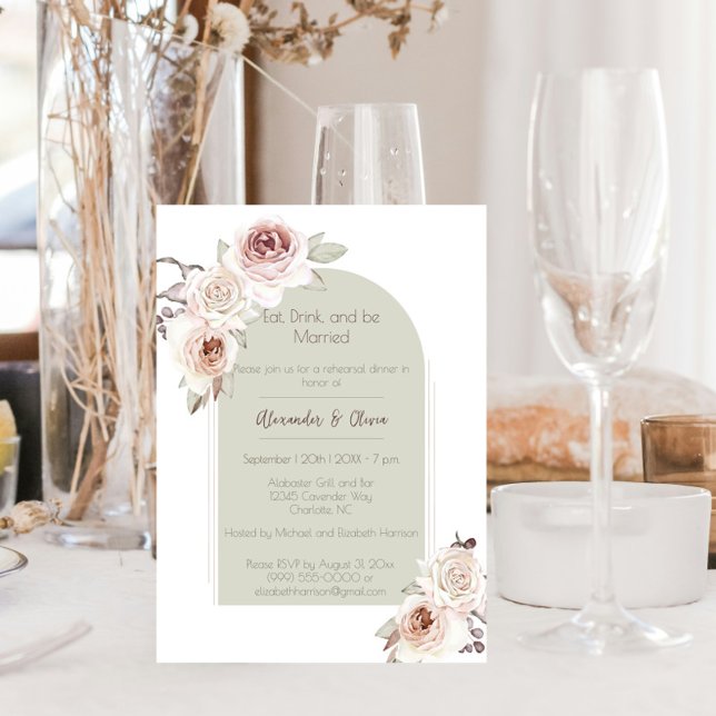 Invitación Rosa bohemio Arco Boda ensayar cena (Bohemian Rose Arch Wedding Rehearsal Dinner)