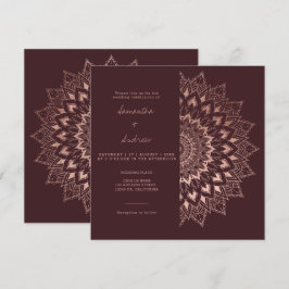 Invitación Rosa bohemio oro floral mandala moda boda rojo