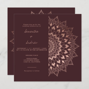 Invitación Rosa bohemio oro floral mandala moda boda rojo