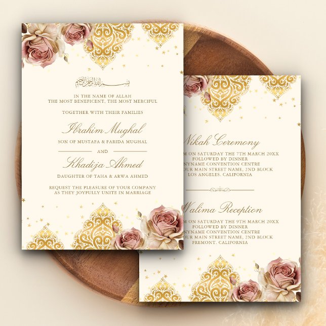 Invitación Rosa Bohío Rosa Motivo Islámico Crema Boda Musulma (Subido por el creador)