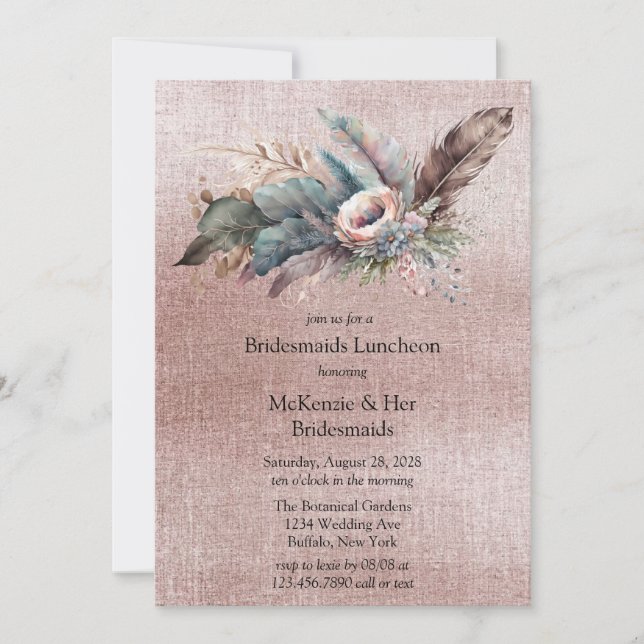 Invitación Rosa Boho Floral Triangle Bridesmaids Lunes (Anverso)