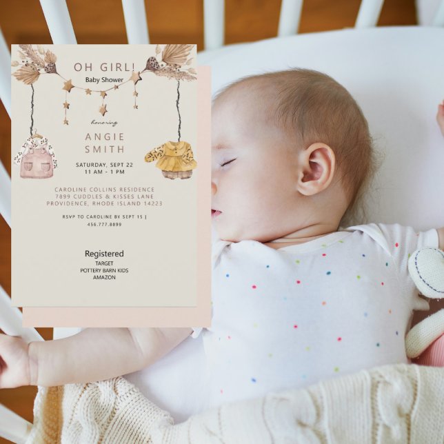 Invitación Rosa Boho Light Oh Chica Clothes Baby Shower (Subido por el creador)