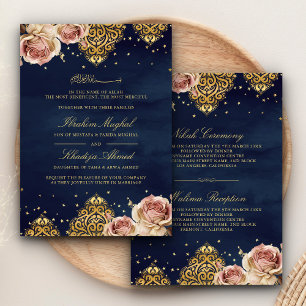 Invitación Rosa Boho Rosa Motivo Islámico Azul Marino Boda Mu