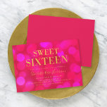 Invitación Rosa Bokeh Ilumina Faux Gold Sweet Dieciséis Cumpl<br><div class="desc">Invitación a la fiesta de cumpleaños número 16 de la moda con las palabras "Sweet Sixteen" (Dieciséis Dulces) en un falso Relieve metalizado de oro contra el fondo de un patrón de luces rosadas de bokeh. La invitación tiene un fondo de color rosa en la parte posterior. Personalice esta invitación...</div>