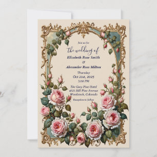 Invitación rosa bonito boda de marco de arte elegante