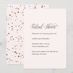 Invitación Rosa bonito con ducha virtual de confetti de oro f