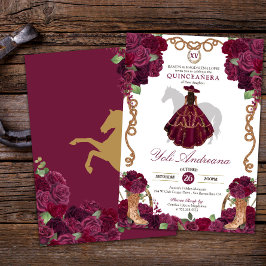 Invitación Rosa Borgoña Boots Charro Vestidos Quinceañera