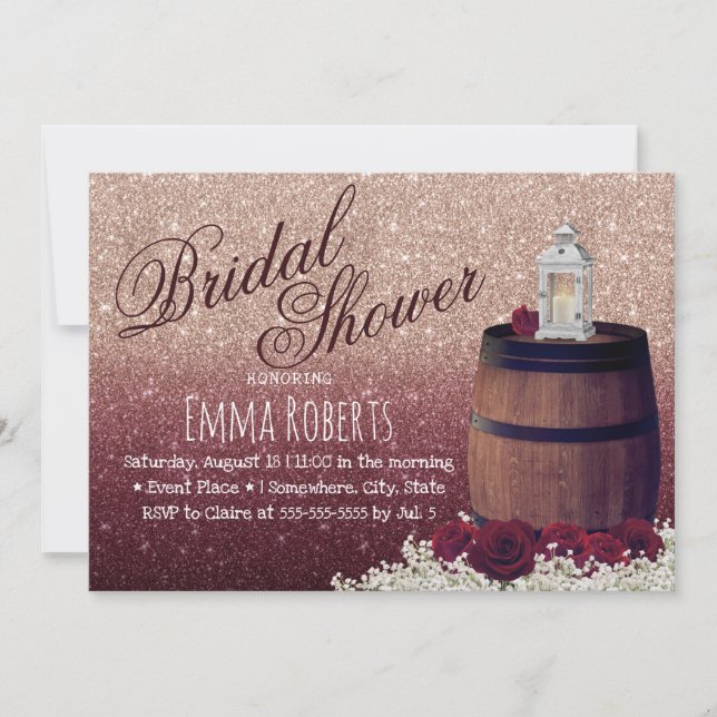 Invitación Rosa Borgoña Floral Barrel Bridal Shower (Anverso)