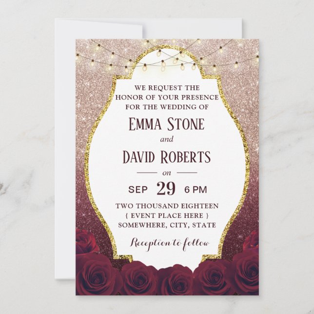 Invitación Rosa Borgoña Rosa floral Ombre Boda (Anverso)