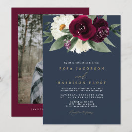 Invitación ROSA Borgoña y la Marina Floral Boda de Invierno