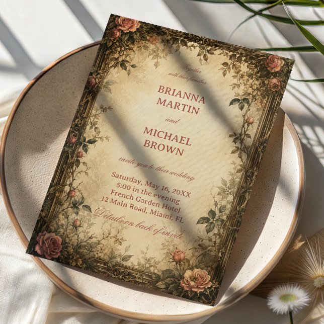 Invitación Rosa Botánica Vintage Elegante (Subido por el creador)
