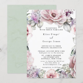 Invitación Rosa botánico floral de oro y Boda de eucalipto