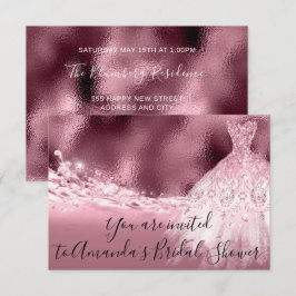 Invitación Rosa Bridal Shower Spark Vestido Purpurina Océano