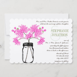 Invitación Rosa brillante caliente Mason Jar Boda de flores s