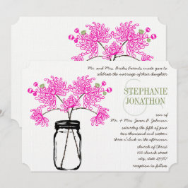 Invitación Rosa brillante caliente Mason Jar Boda de flores s