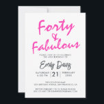 Invitación Rosa brillante Cuarenta Fabuloso | 40.º Fiesta de<br><div class="desc">Una moda,  elegante,  invitación para fotos de 40 años que puedes personalizar y enviar para tu fiesta de 40 años. Las palabras "cuarenta y fabuloso" en negro y rosa brillante se establecen usando un guión elegante y una tipografía moderna. Diseñado exclusivamente para usted por Happy Dolphin Studio! @happydolphinstudio</div>