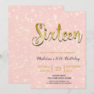 Invitación Rosa brillante Dulce 16