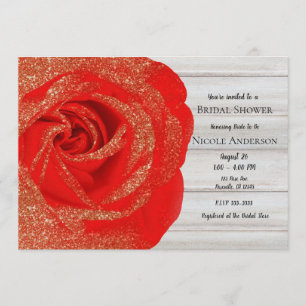 Invitación Rosa Brillante Oro Rojo Madera Blanca Shabby Chic