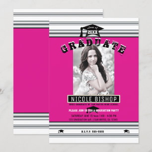 Invitación Rosa Brillante Plateado Elegante Foto Fiesta de Gr