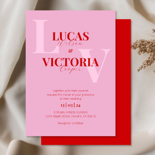 Invitación Rosa brillante y boda rojo
