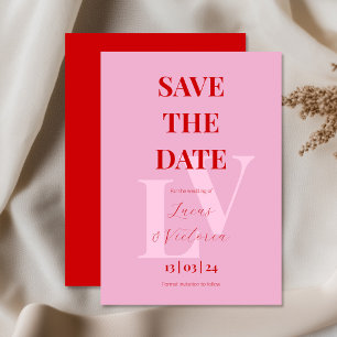 Invitación Rosa brillante y rojo, inicial