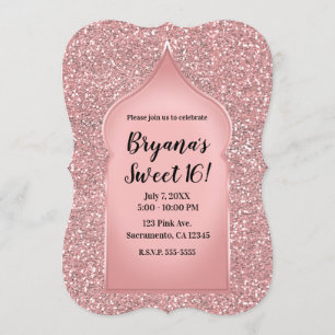 Invitación Rosa Brillo Rosa Dorado Glam Chic Cumpleaños