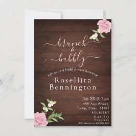 Invitación Rosa Brunch de madera y ducha Bubbly Bridal