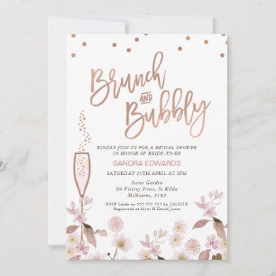 Invitación Rosa Brunch de oro bronce Bubbly Bridal Shower