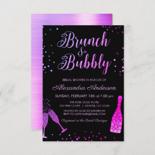Invitación Rosa - brunch púrpura y ducha nupcial burbujeante