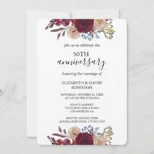 Invitación rosa burdeos boda del 50 aniversario negro