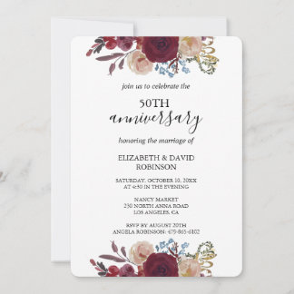 Invitación rosa burdeos boda del 50 aniversario negro
