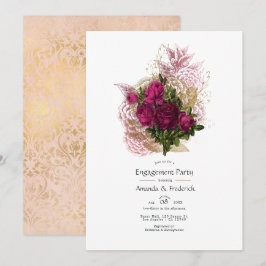 Invitación Rosa Burdeos Dorado Floral Desgastado Fiesta de Co