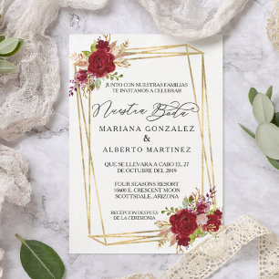 Invitación Rosa Burgundy de Boda Española Nuestra Boda Gold