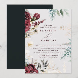 Invitación Rosa Burgundy Terciopelo Oscuro | Boda de Otoño In