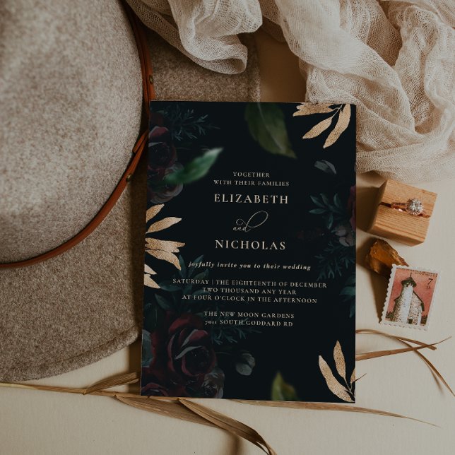 Invitación Rosa Burgundy Terciopelo Oscuro | Boda de Otoño In (Subido por el creador)