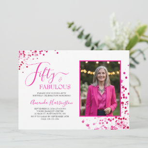 Invitación Rosa Caliente 50 y Fabuloso Foto Cumpleaños 50