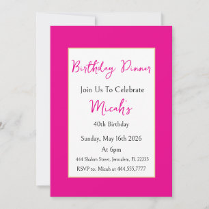 Invitación Rosa Caliente Blanco   Cena de Cumpleaños Femenina