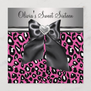 Invitación Rosa caliente Cumpleaños Sweet Sixteen de Leopardo