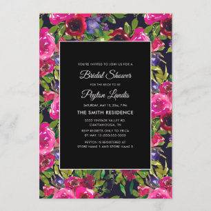 Invitación Rosa Caliente Floral Púrpura en Llamada de Boda Ne