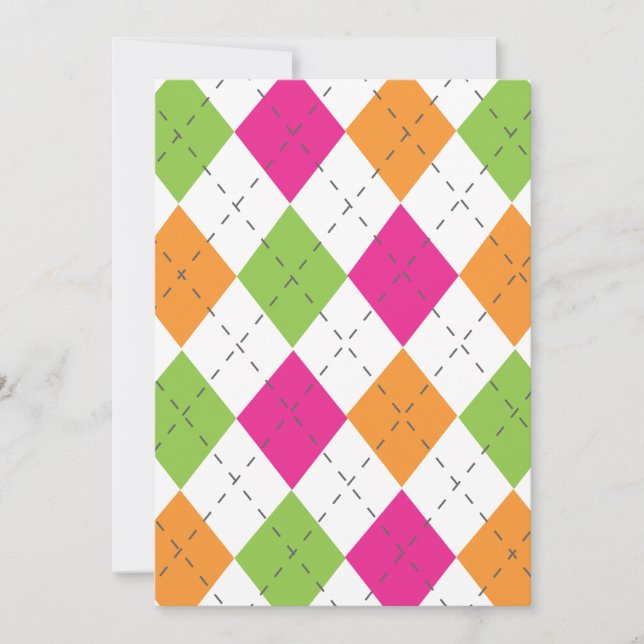 Invitación Rosa caliente, Naranja y Lime Argyle (Anverso)