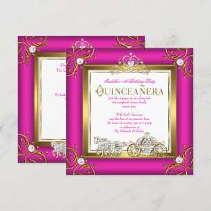 Invitación Rosa Caliente Oro Princesa Quinceañera Cumpleaños