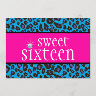 Invitación Rosa Caliente Purpura Turquesa Azul Leopardo Sweet