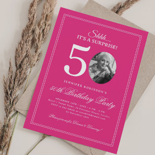 Invitación Rosa Caliente Sorpresa Elegante Fiesta de Cumple