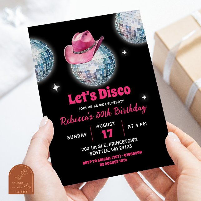 Invitación Rosa caliente Vamos Fiesta Discoball Nochera cumpl (Subido por el creador)