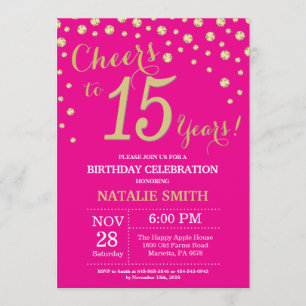 Invitación Rosa caliente y oro Diamante de 15 años