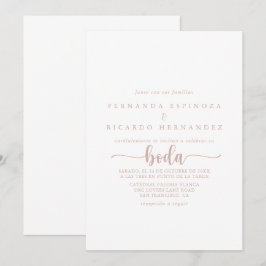 Invitación Rosa caligrafía de oro Boda español