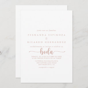 Invitación Rosa caligrafía de oro Boda español