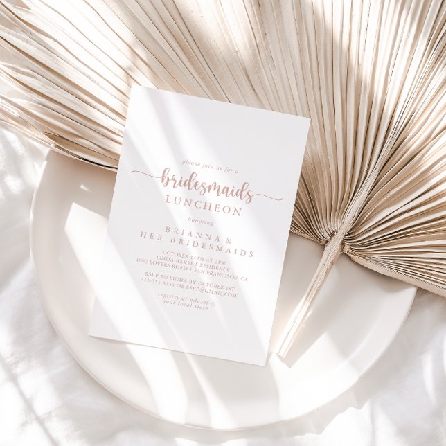 Invitación Rosa caligrafía de oro damas de honor ducha lunche (Subido por el creador)